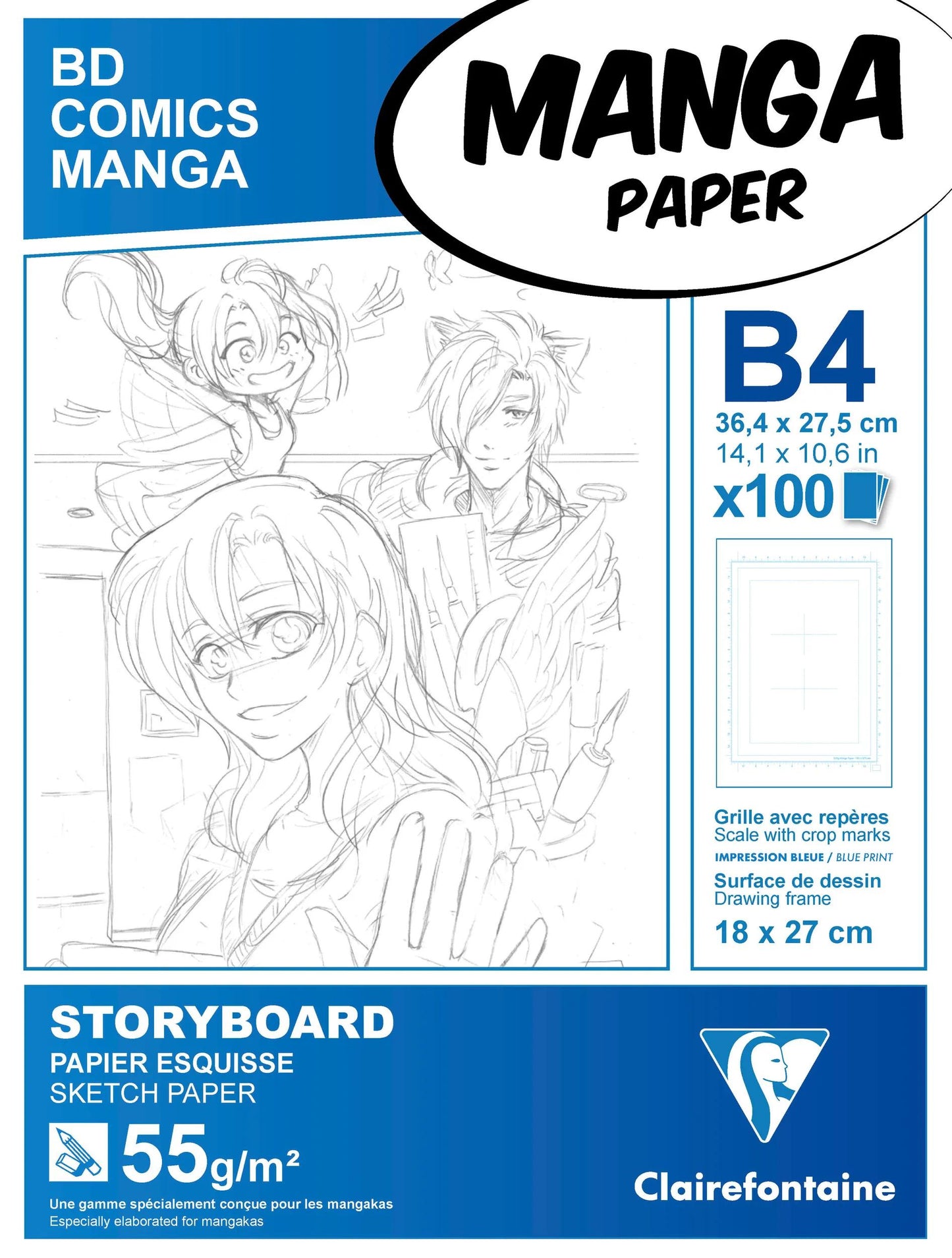 Manga Storyboard block glued 100F B4 55g grid 6 cells (Pack x5)