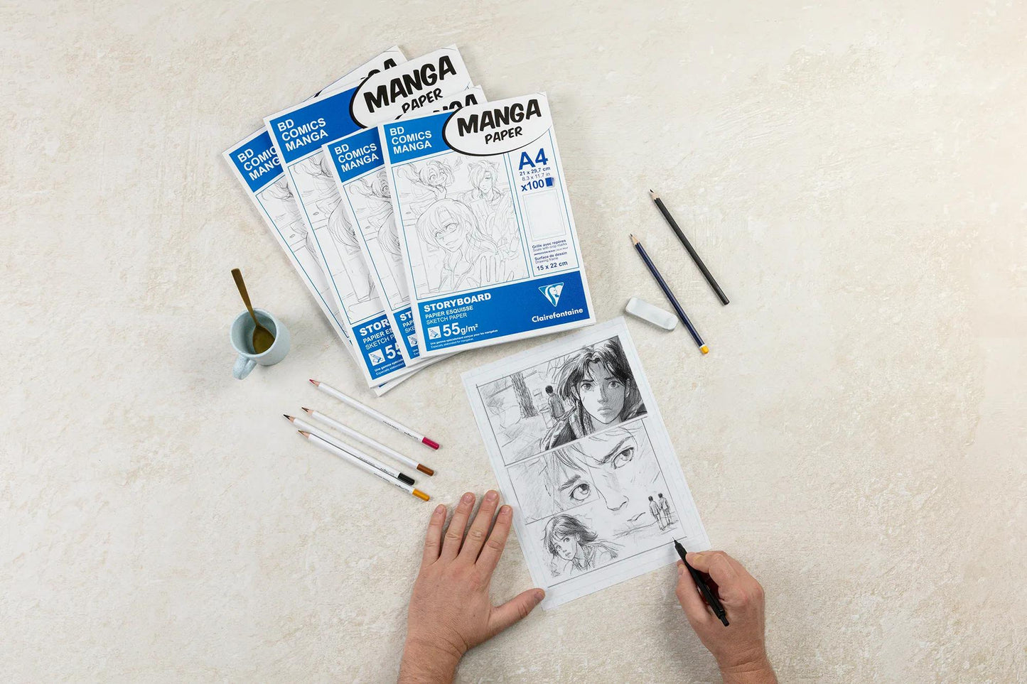 Manga Storyboard block glued 100F B4 55g grid 6 cells (Pack x5)