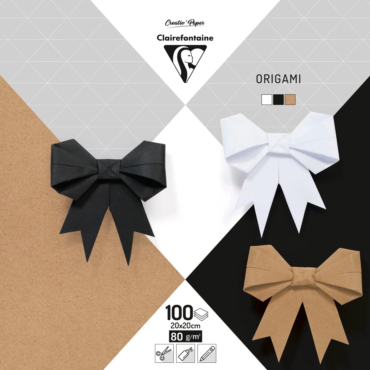 ORIGAMI, Pack of 100 sheets 80g/m2 in format 20x20cm - Neutral (Pack x5)