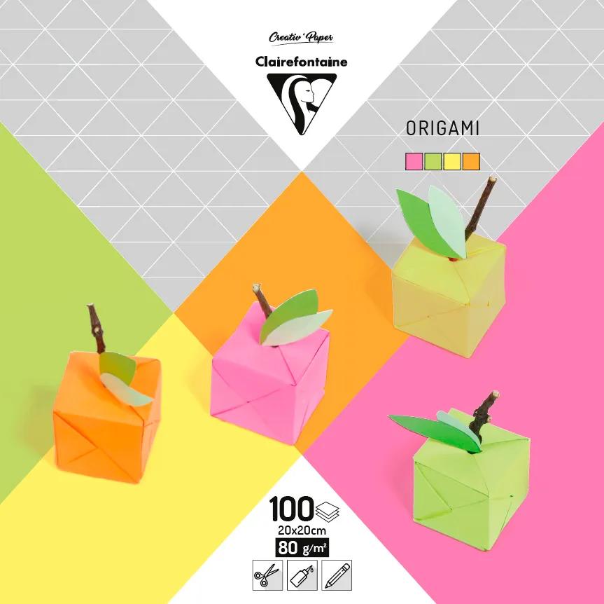 ORIGAMI, Pack of 100 sheets 80g/m2 in format 20x20cm - Assortment neon (Pack x5)