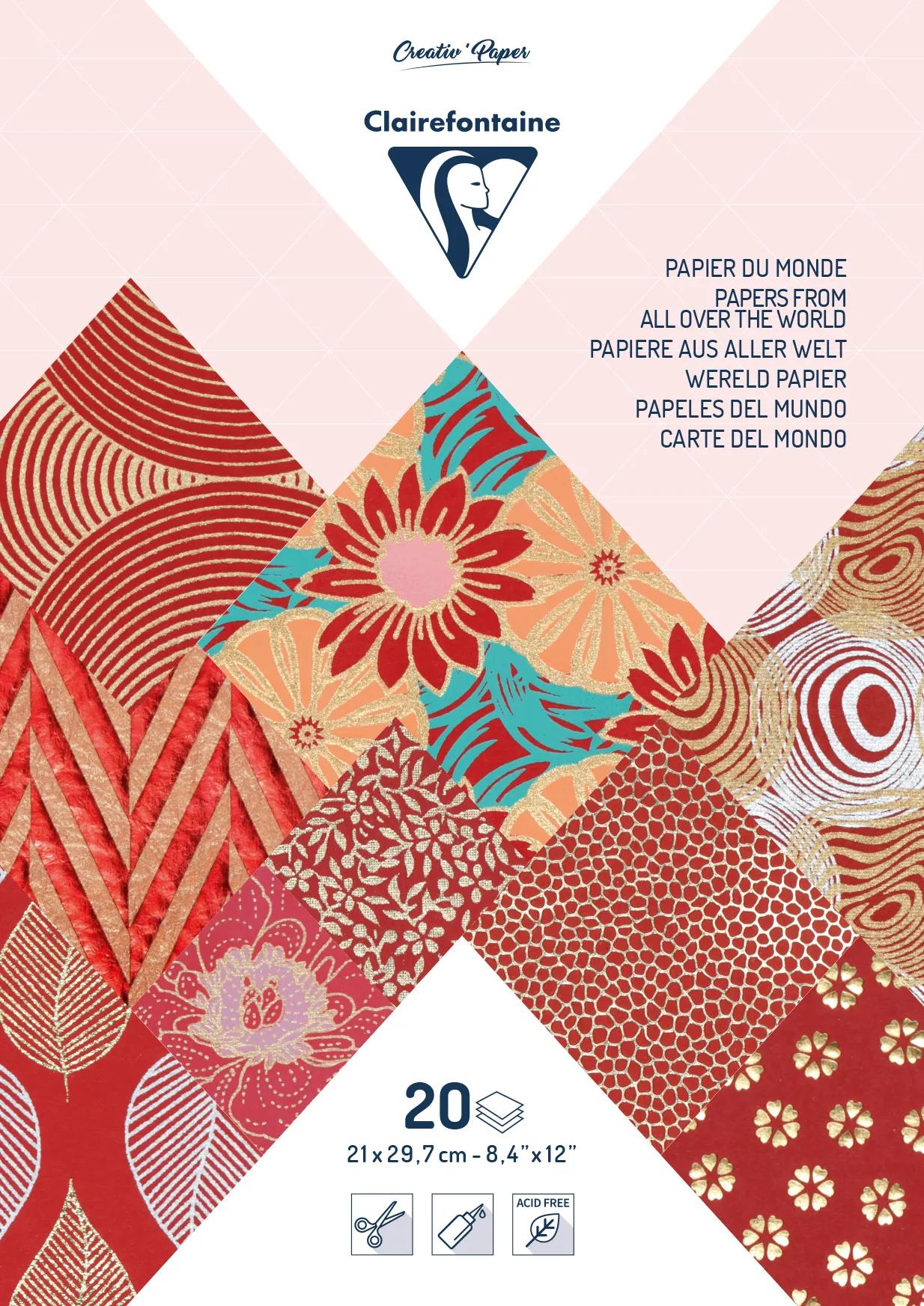 ARTISANAL PAPER, Block mit 20 Blättern im 21x29.7cm Format - Rot (Paket x3)