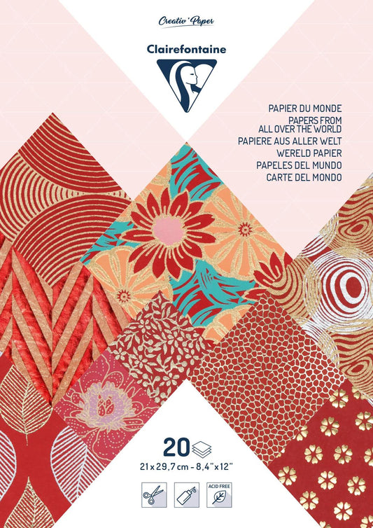 ARTISANAL PAPER, Block mit 20 Blättern im 21x29.7cm Format - Rot (Paket x3)