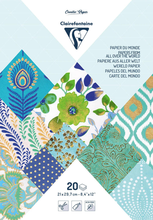 ARTISANAL PAPER, Block mit 20 Blättern im 21x29.7cm Format - Blau (Paket x3)