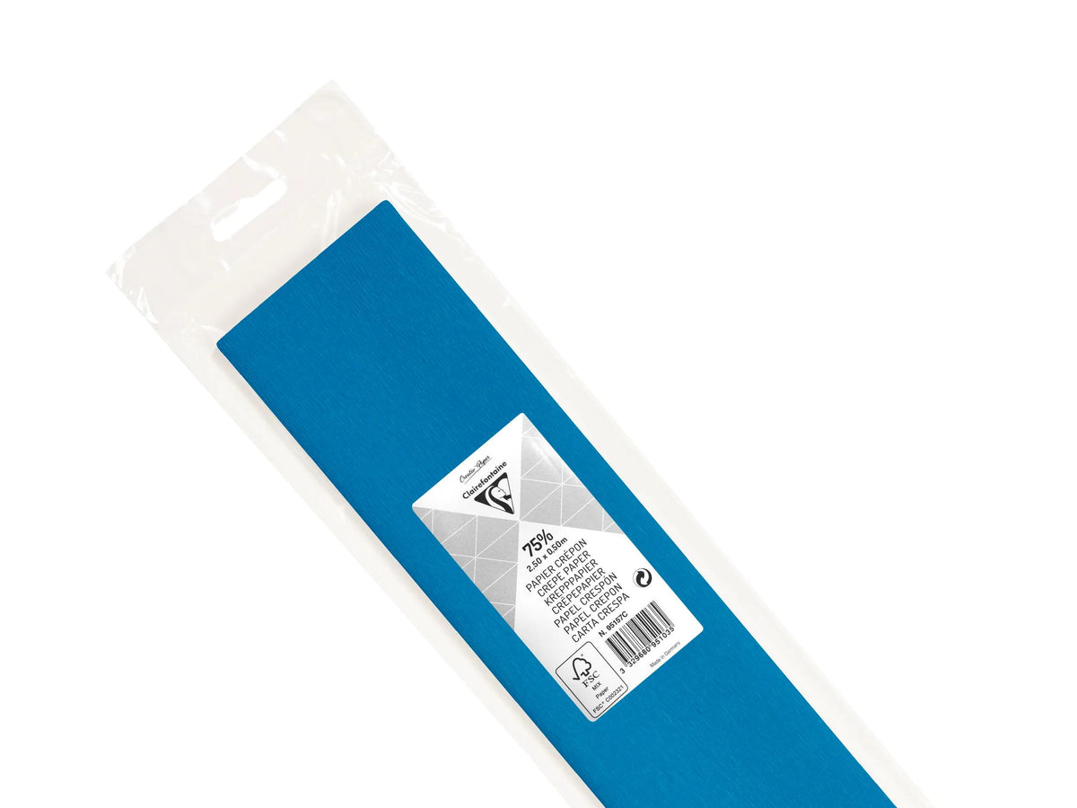PAPIER CRÉPON, Sachet de 1 feuille pliée 75% au format 2,50x0,50m - Bleu pétrole (Lot x10)
