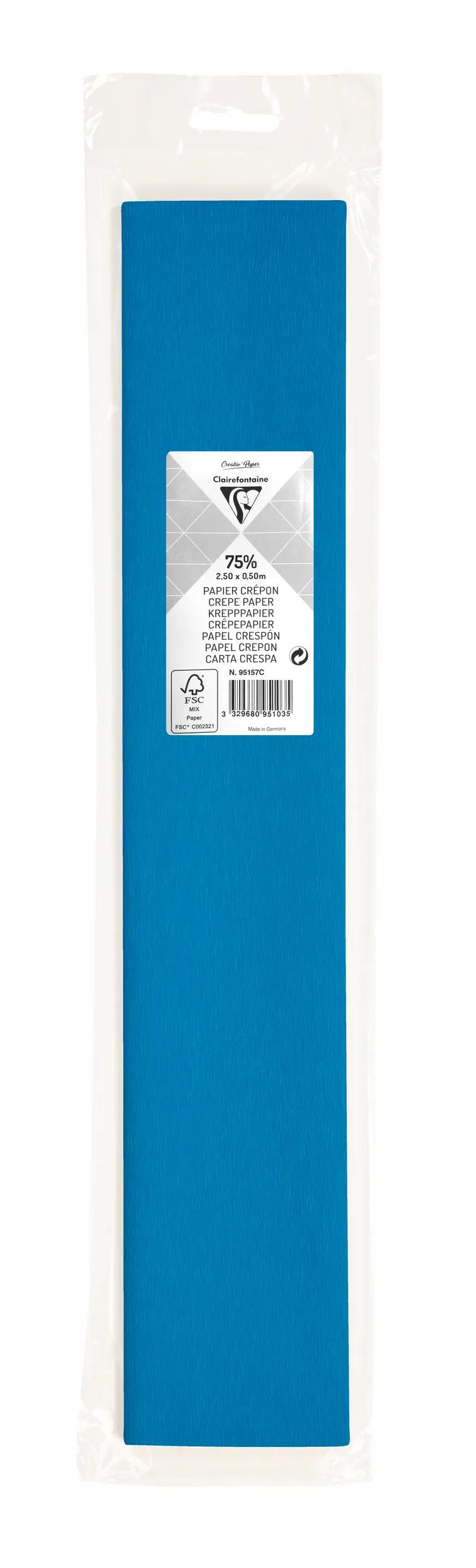 PAPIER CRÉPON, Sachet de 1 feuille pliée 75% au format 2,50x0,50m - Bleu pétrole (Lot x10)