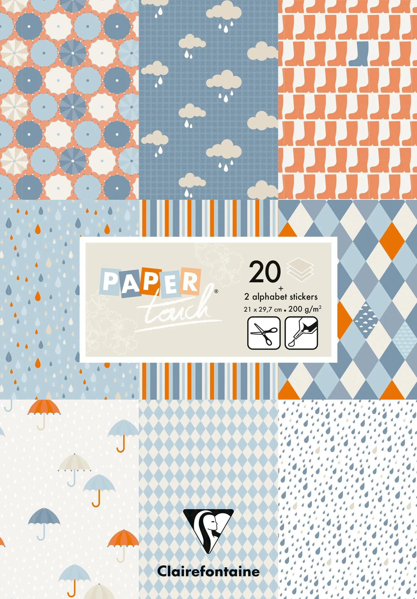 STAMPATO PAPERS, 20 blocchi di fogli 200g/m2 in formato 21x29.7cm - Pioggia - Multicolor (Pacchetto x5)