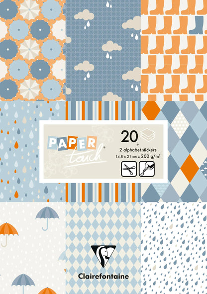 PAPIERS IMPRIMÉS, Bloc de 20 feuilles 200g/m2 au format 14,8x21cm - Pluie - Multicolore (lot de 5)