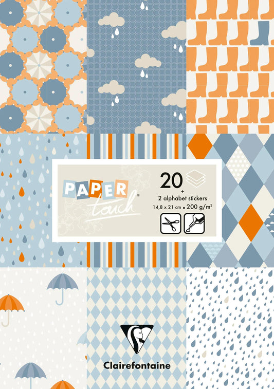 GEDRUCKT PAPIER, 20 Blatt Block 200g/m2 im Format 14.8x21cm - Regen - Mehrfarbig (Paket x5)