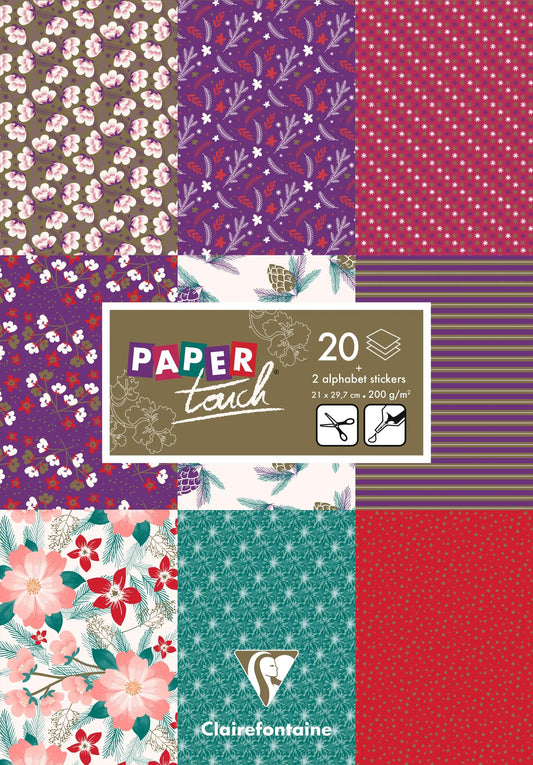 GEDRUCKT PAPIER, 20 Blatt Block 200g/m2 im 21x29.7cm Format - Blumenwinter - Mehrfarbig (Paket x5)