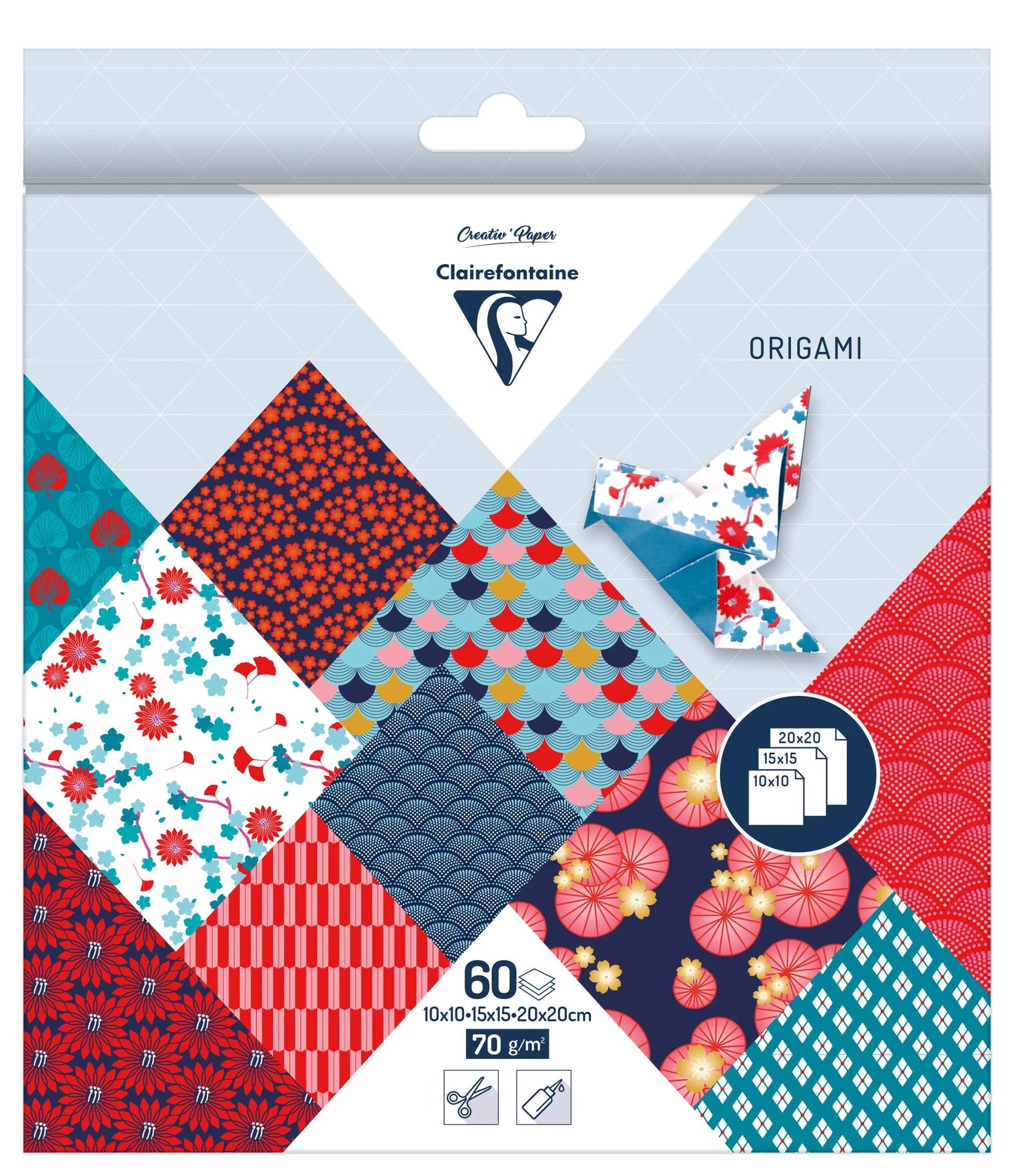 ORIGAMI, 60 sheet pouch 70g/m2 3 formats - Hanayo - Multicolor (Pack x5)