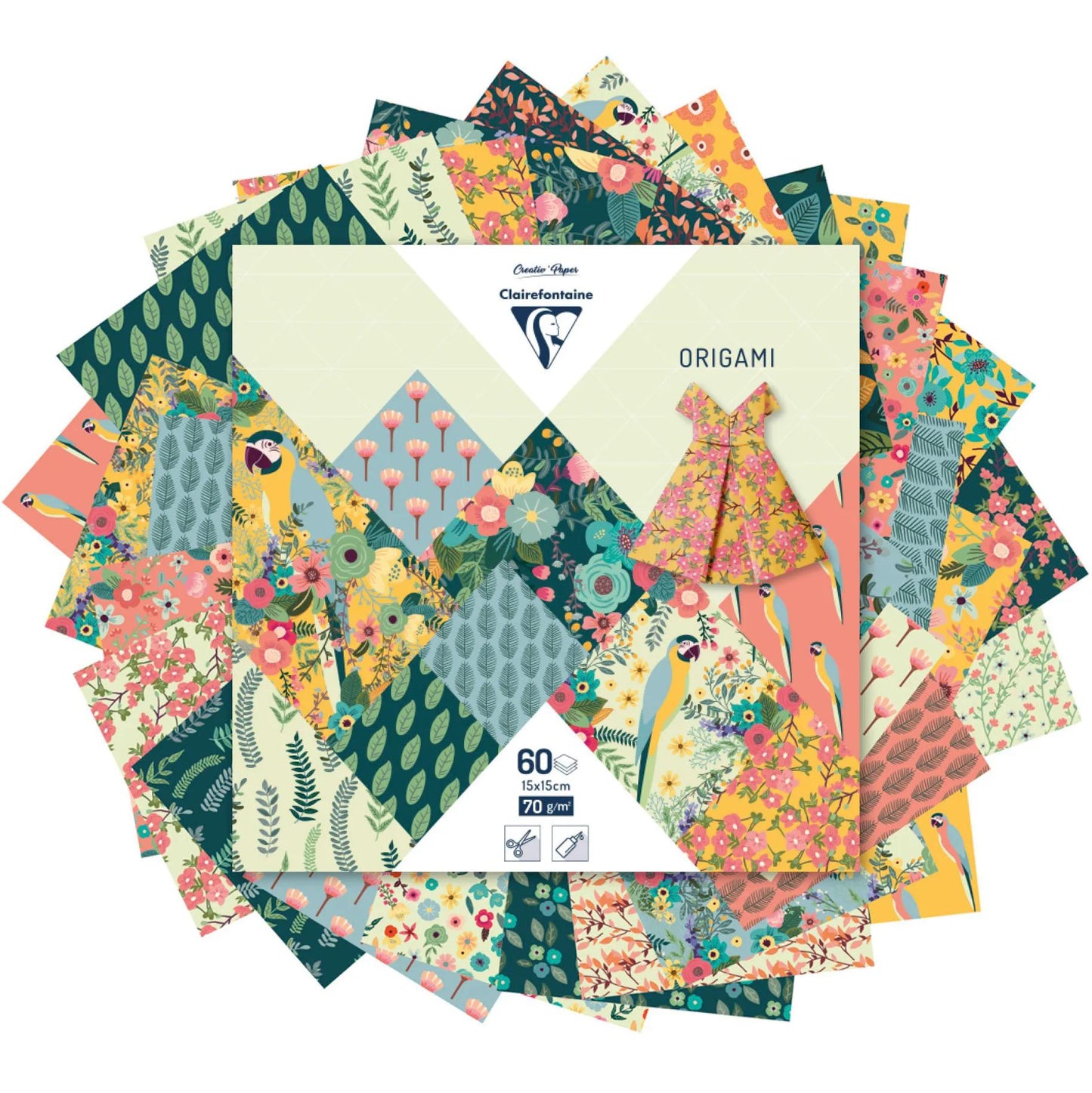 ORIGAMI, 60 sheet pouch 70g/m2 in 15x15cm format - Kiribati - Multicolor (Pack x5)