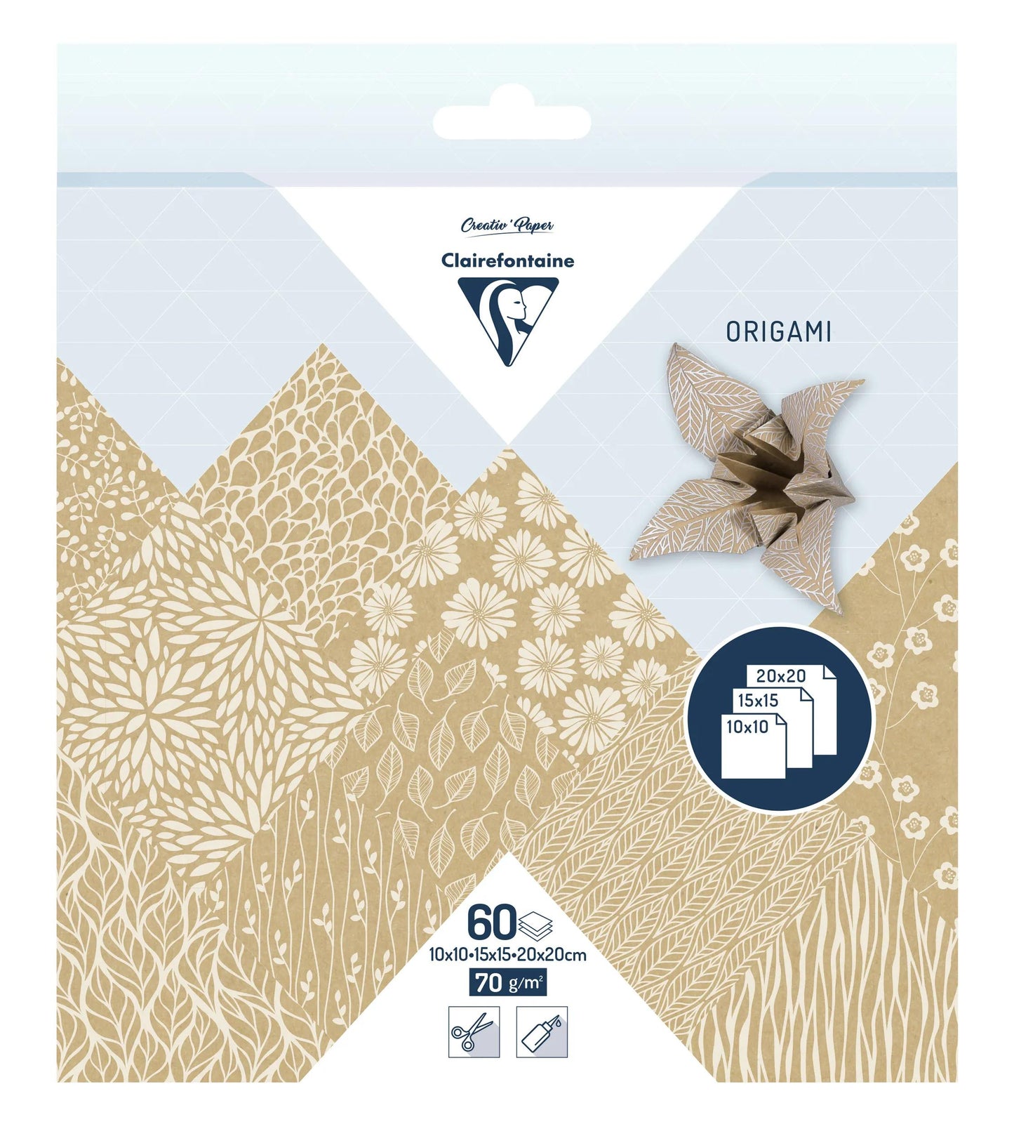 ORIGAMI, 60 leaf pouch 70g/m2 3 formats - Floral Kraft - Multicolor (Pack x5)