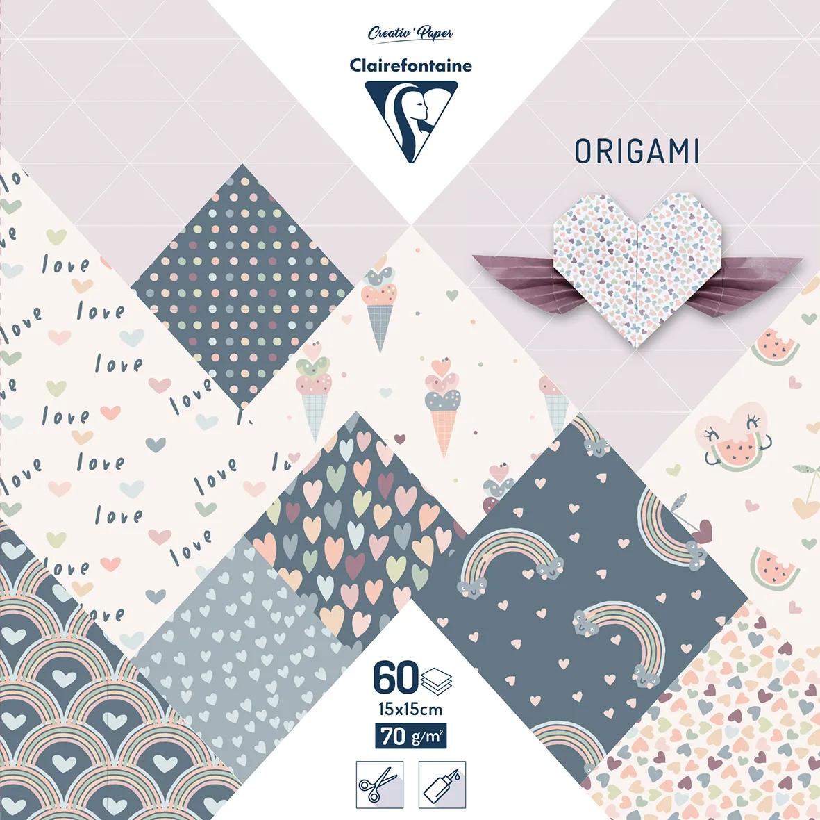 ORIGAMI, Pochette de 60 feuilles 70g/m2 au format 15x15cm - Little love - Multicolore (Lot x5)