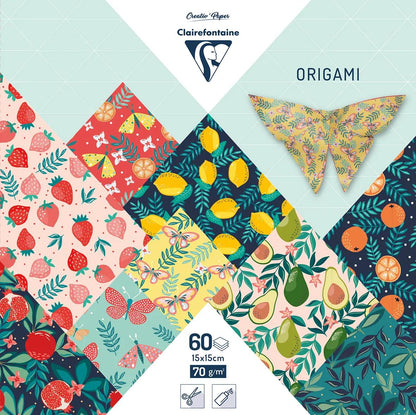 ORIGAMI, Pochette de 60 feuilles 70g/m2 au format 15x15cm - Jardin fruité - Multicolore (lot de 5)