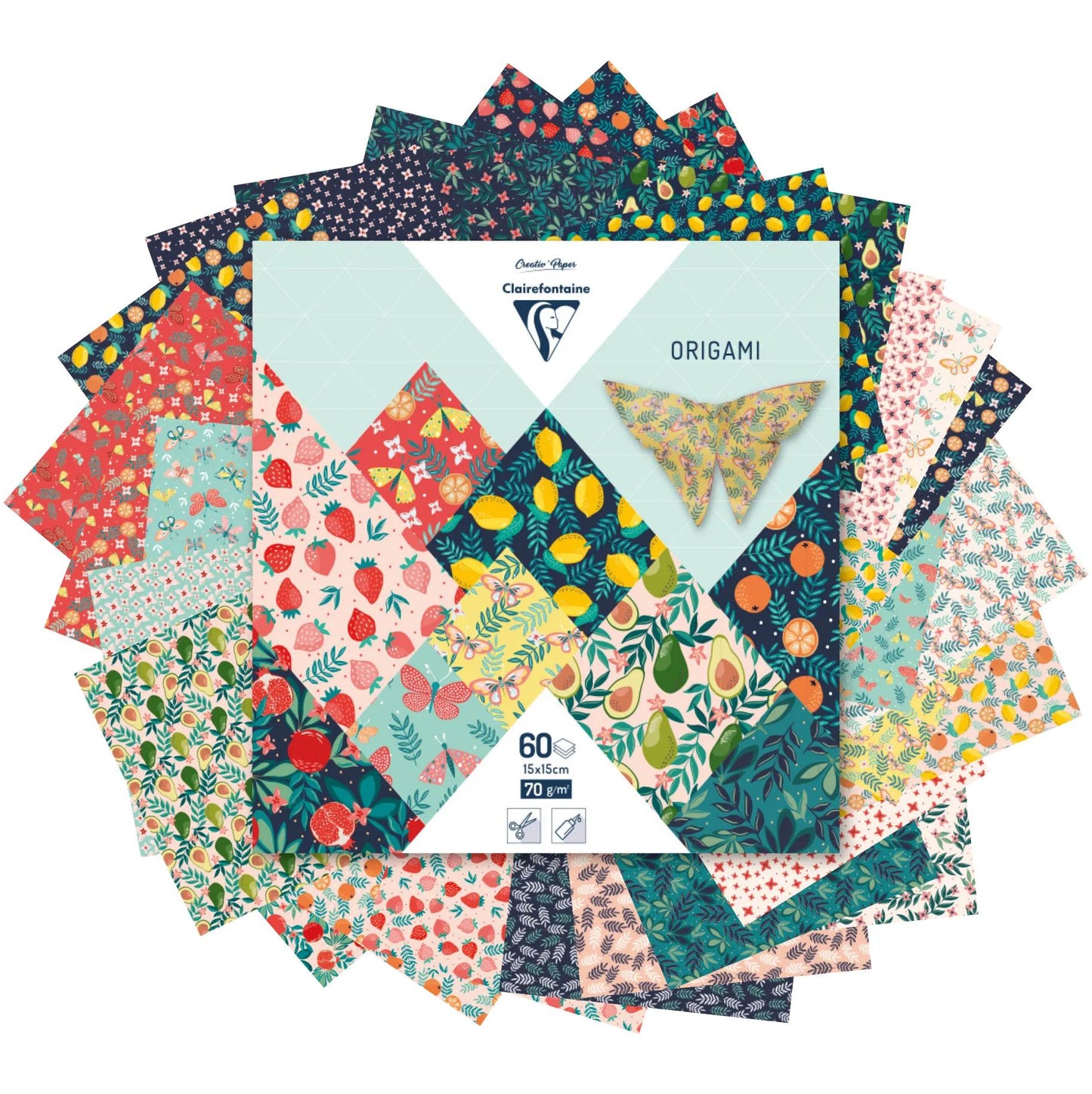 ORIGAMI, 60 Blattbeutel 70g/m2 im 15x15cm Format - Obstgarten - Mehrfarbig (Paket x5)