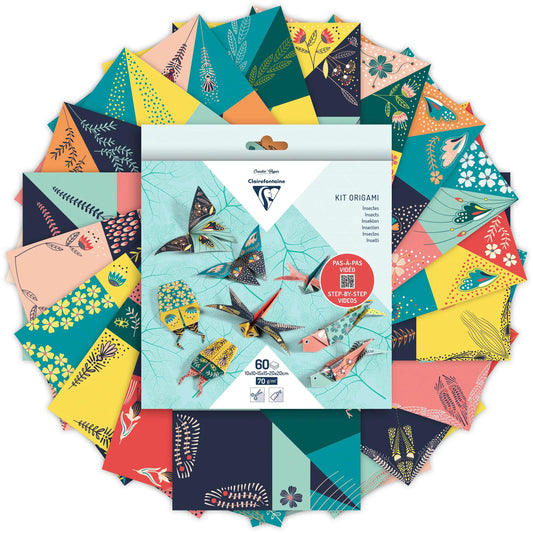 KIT ORIGAMI, 60 Blattbeutel 70g/m2 3 Formate - Dekor Insekten - Mehrfarbig (Paket x5)