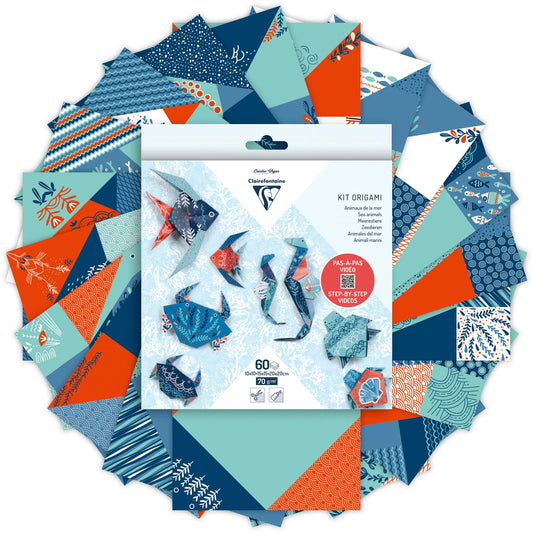 KIT ORIGAMI, 60 Blattbeutel 70g/m2 3 Formate - Décor Faune marine - Multicolor (Paket x5)