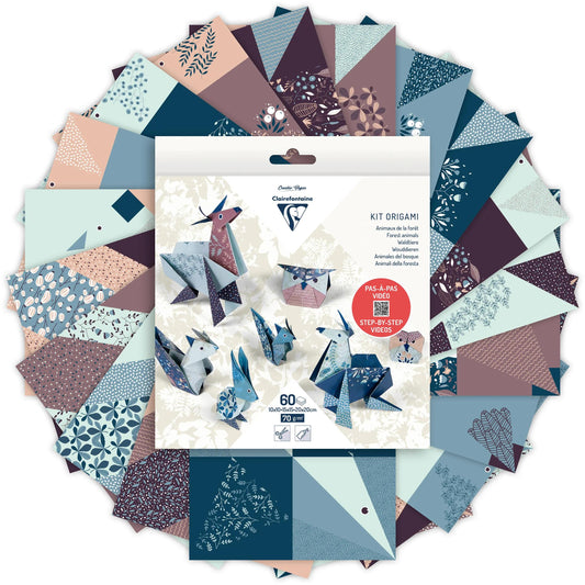 KIT ORIGAMI, 60 Blattbeutel 70g/m2 3 Formate - Dekor Waldtiere - Mehrfarbig (Paket x5)