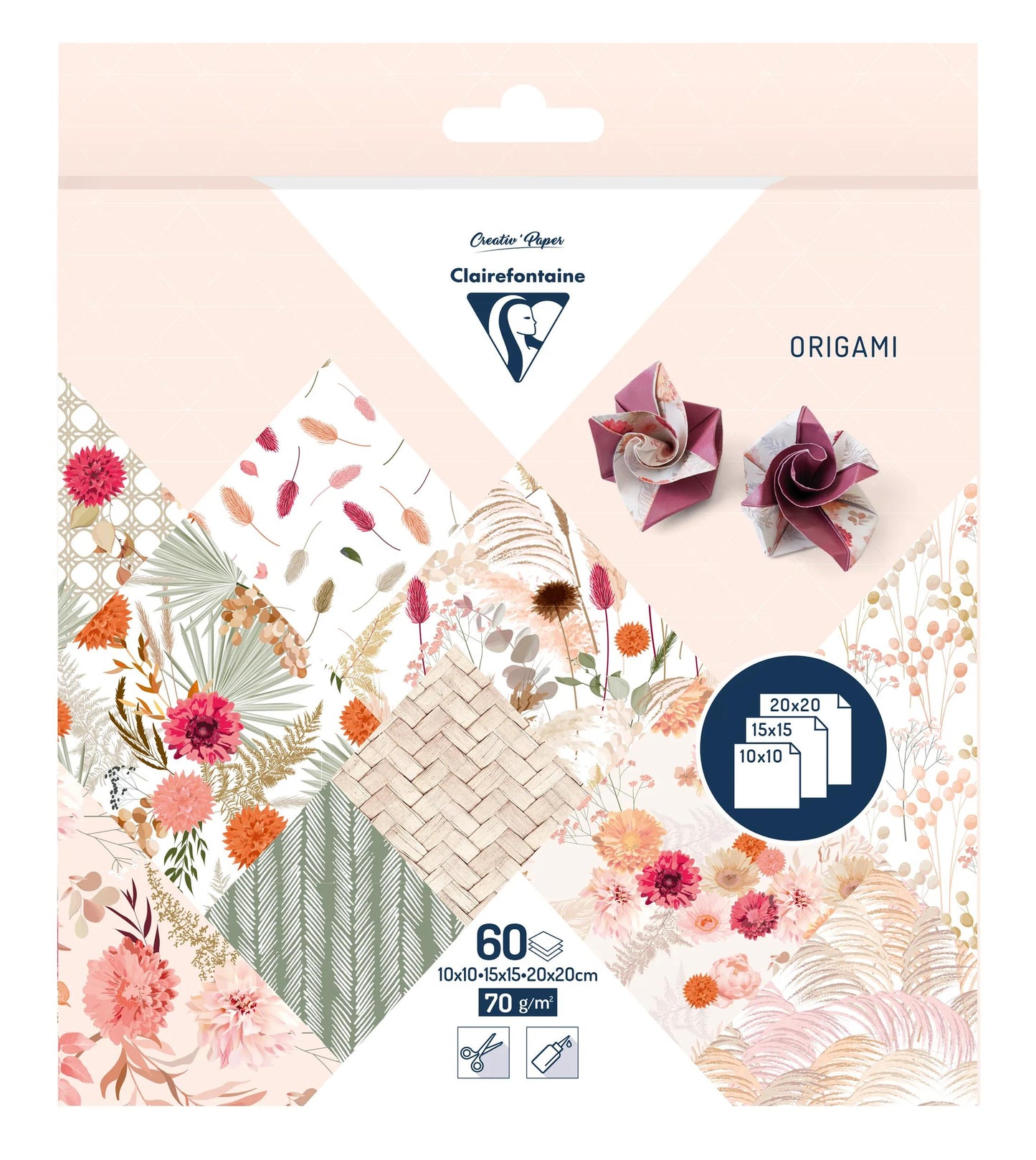 ORIGAMI, 60 leaf pouch 70g/m2 3 formats - Dried flowers - Multicolor (Pack x5)