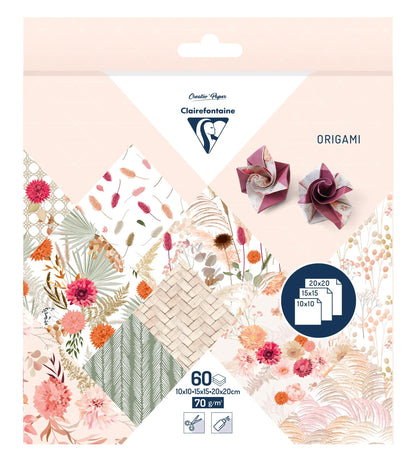 ORIGAMI, Pochette de 60 feuilles 70g/m2 3 formats - Fleurs séchées - Multicolore (lot de 5)