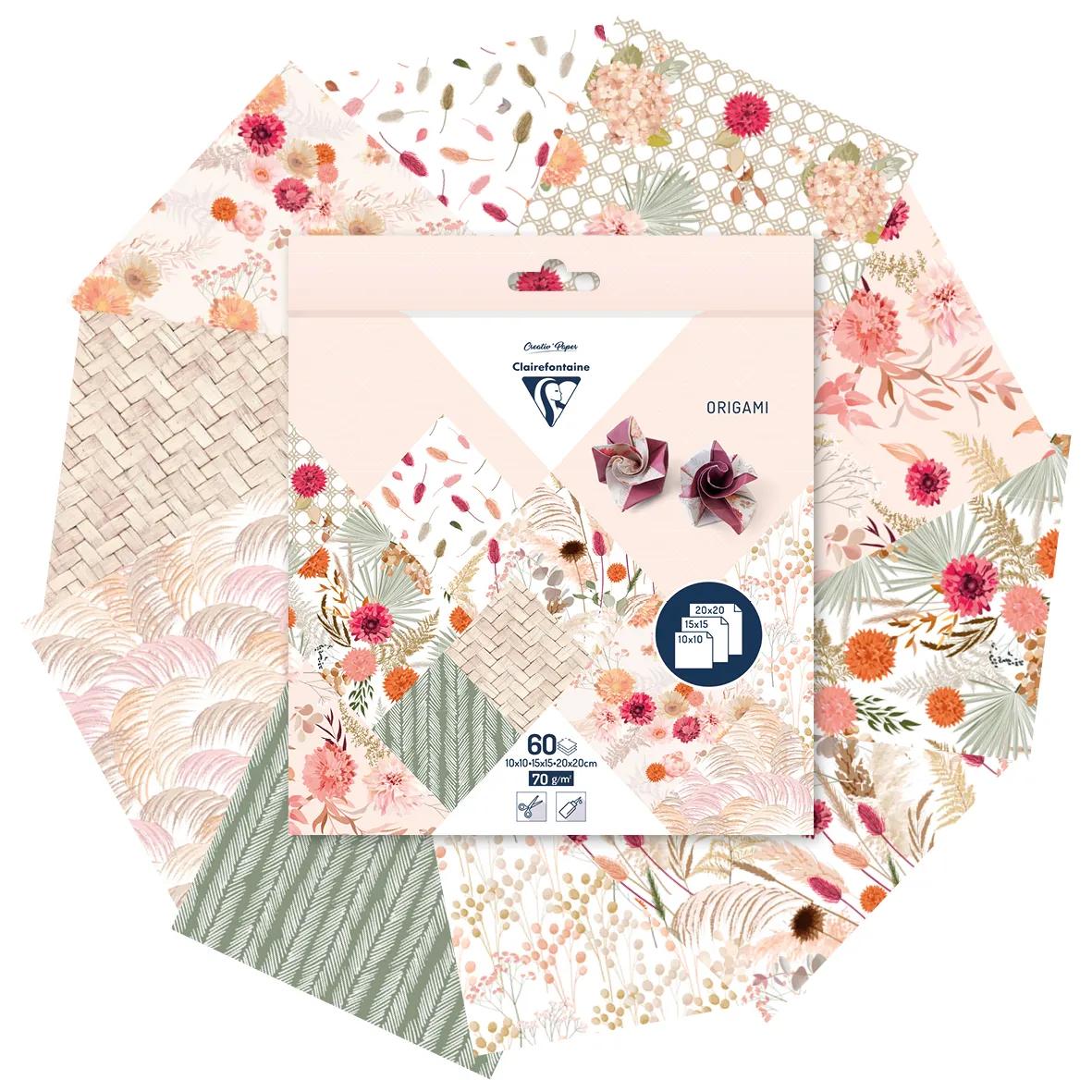 ORIGAMI, 60 leaf pouch 70g/m2 3 formats - Dried flowers - Multicolor (Pack x5)
