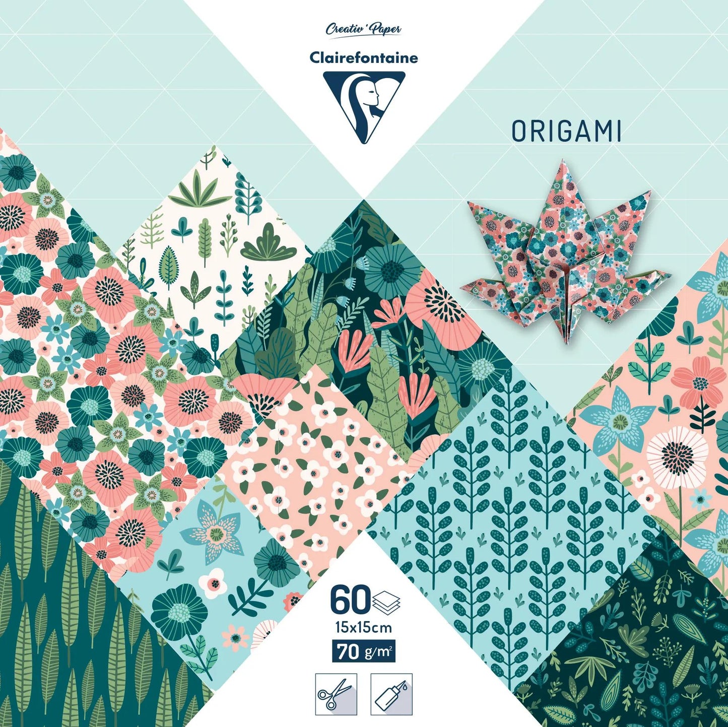 ORIGAMI, 60 sheet pouch 70g/m2 in 15x15cm format - Herbier - Multicolor (Pack x5)