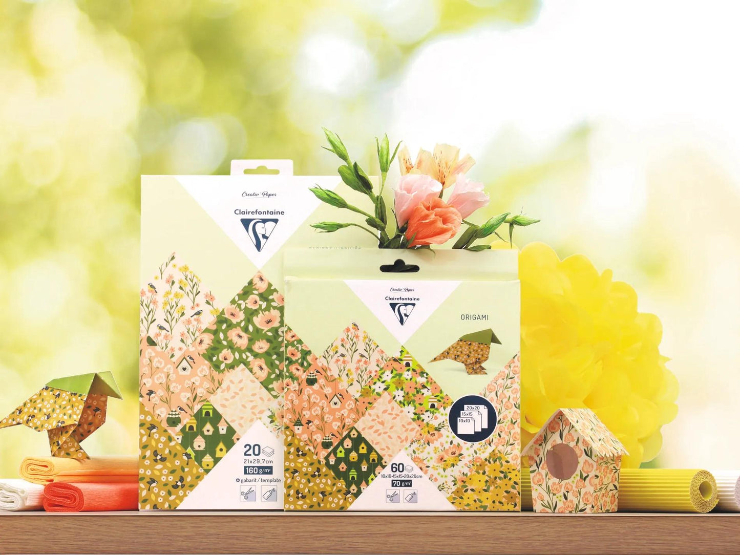 ORIGAMI, confezione da 60 fogli 70g/m2 3 formati - Primavera - Multicolore (Pacchetto x5)