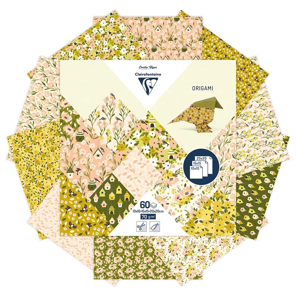 ORIGAMI, confezione da 60 fogli 70g/m2 3 formati - Primavera - Multicolore (Pacchetto x5)