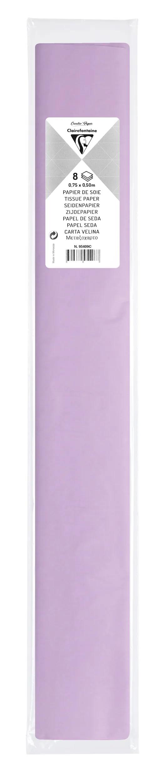 PAPIER DE SOIE, Sachet de 8 feuilles pliées 18g/m2 au format 50x75cm - Lilas (Lot x10)