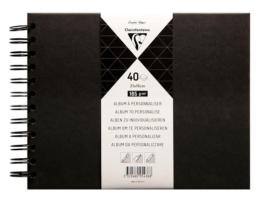 Album à personnaliser de 40 feuilles 185g/m2 au format 21x16cm - Noir (Lot x3)