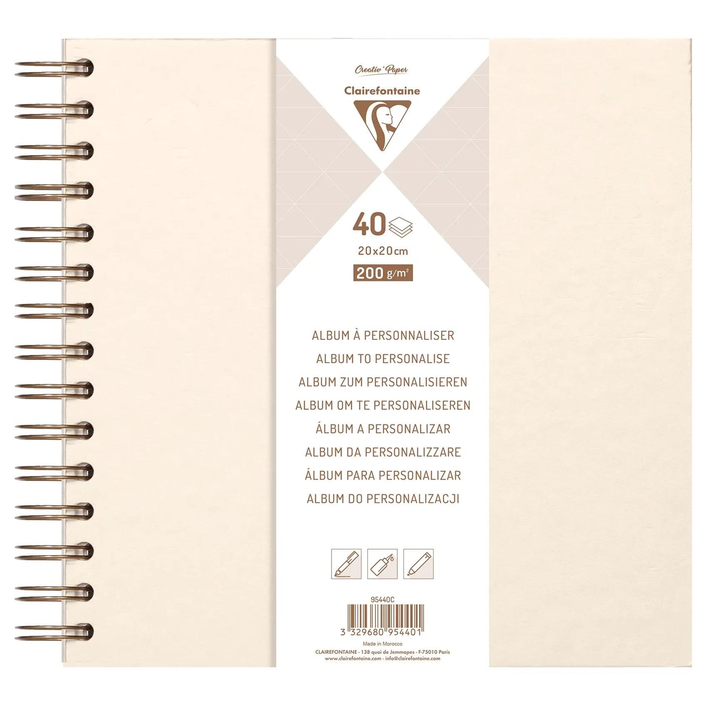 Album to customize of 40 sheets 200g/m2 in format 20x20cm - Ivory iris - New (Pack x3)
