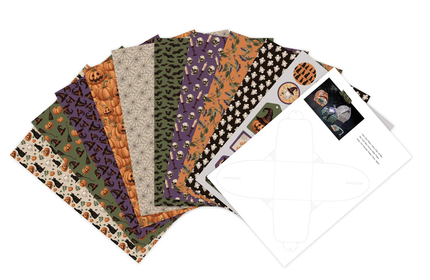 GEDRUCKT PAPIER, Block von 20 Motivplatten 160g/m2 im Format A4 (21x29.7cm) + 1 kreative Idee - Halloween - Mehrfarbig - Neu (Paket x5)