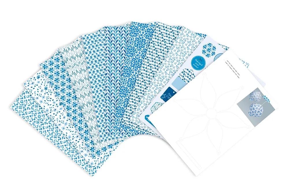 PRINTED PAPERS, block of 20 motif sheets 160g/m2 in A4 format (21x29.7cm) + 1 creative idea - Floral shibori - Multicolor (Pack x5)
