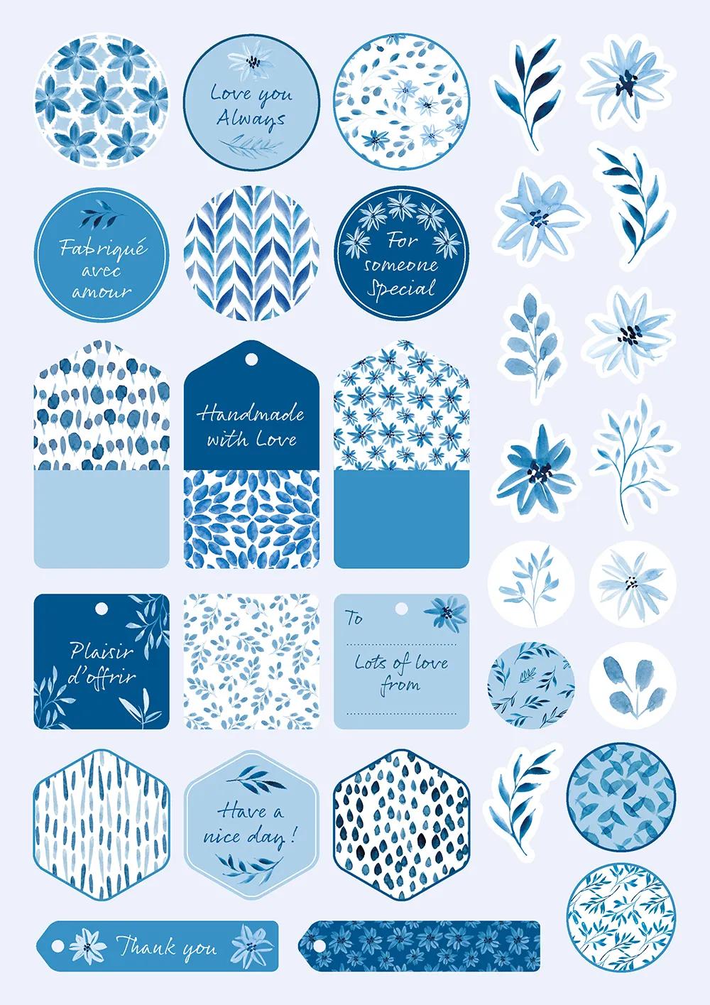 PRINTED PAPERS, block of 20 motif sheets 160g/m2 in A4 format (21x29.7cm) + 1 creative idea - Floral shibori - Multicolor (Pack x5)