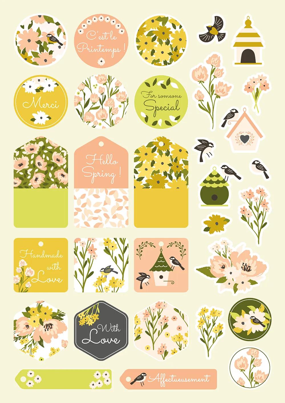 PAPIERS IMPRIMÉS, Bloc de 20 feuilles à motifs 160g/m2 au format A4 (21x29,7cm) + 1 idée créative - Printemps - Multicolore (Lot x5)