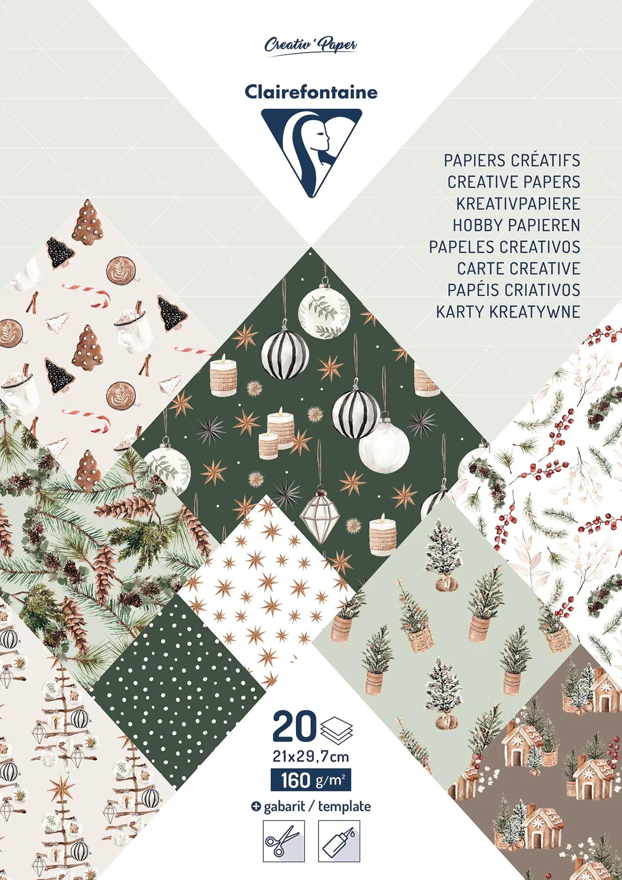 GEDRUCKT PAPIER, Block von 20 Motivplatten 160g/m2 im Format A4 (21x29.7cm) + 1 kreative Idee - Weihnachten gemütlich - Mehrfarbig (Paket x5)