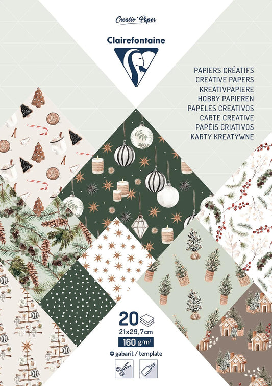 PRINTED PAPERS, block of 20 motif sheets 160g/m2 in A4 format (21x29.7cm) + 1 creative idea - Christmas cozy - Multicolor