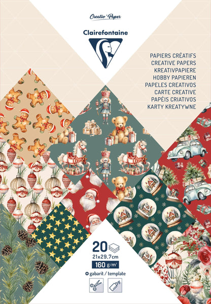 PAPIERS IMPRIMÉS, Bloc de 20 feuilles à motifs 160g/m2 au format A4 (21x29,7cm) + 1 idée créative - Souvenirs de Noël - Multicolore - New (lot de 5)