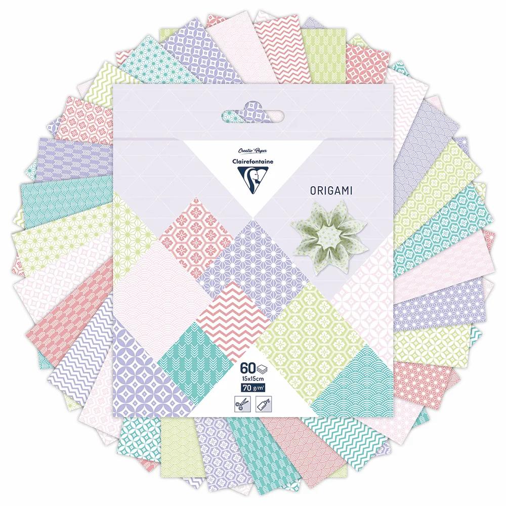 ORIGAMI, 60 Blattbeutel 70g/m2 im 15x15cm Format - Feder - Mehrfarbig (Paket x5)