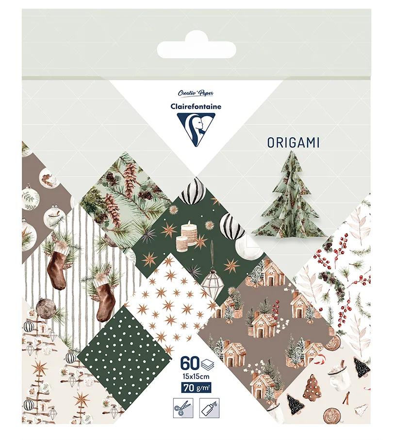 ORIGAMI, Pochette de 60 feuilles 70g/m2 au format 15x15cm - Noël cosy - Multicolore (lot de 5)