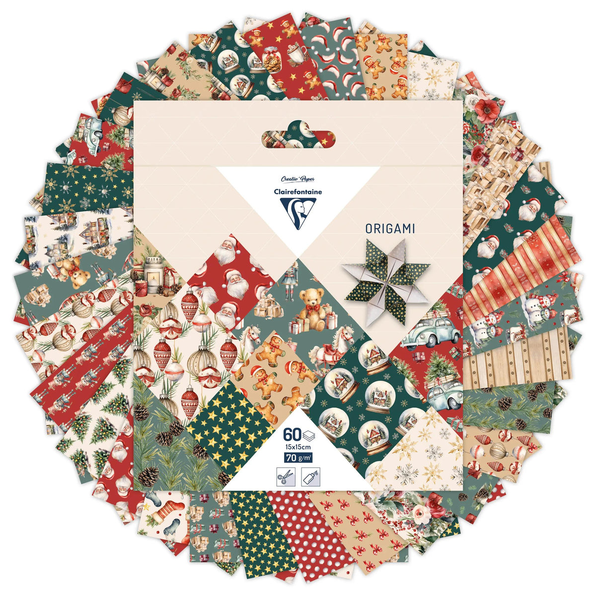 ORIGAMI, Pochette de 60 feuilles 70g/m2 au format 15x15cm - Souvenirs de Noël - Multicolore - New (lot de 5)