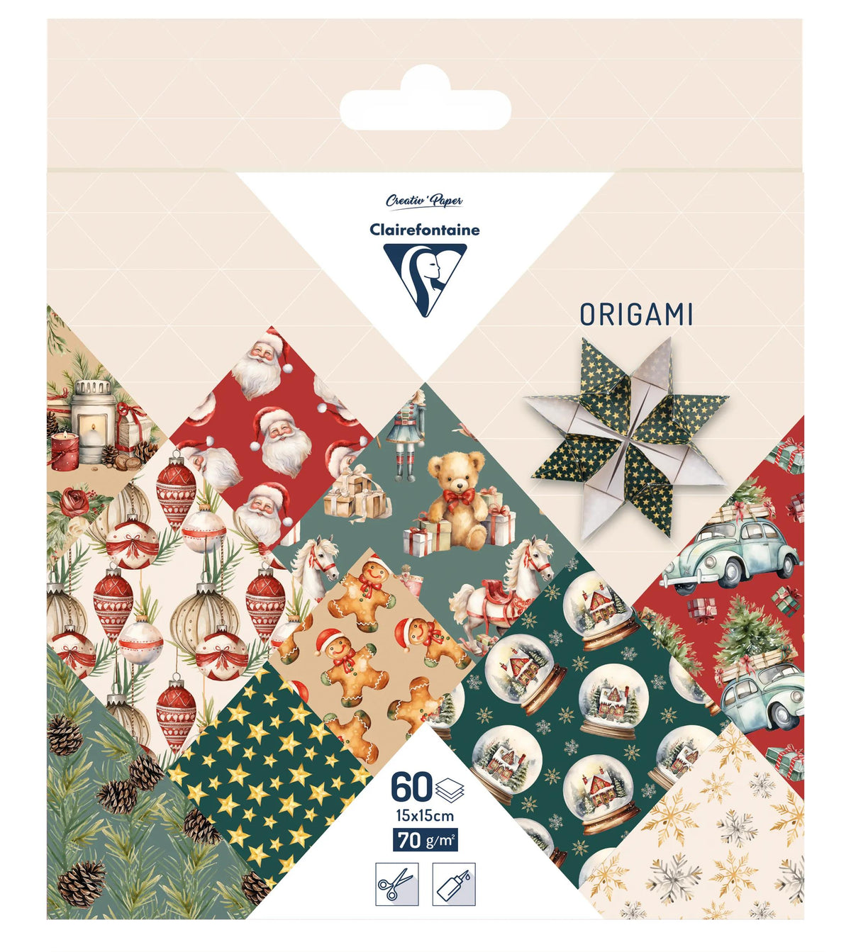 ORIGAMI, Pochette de 60 feuilles 70g/m2 au format 15x15cm - Souvenirs de Noël - Multicolore - New (lot de 5)