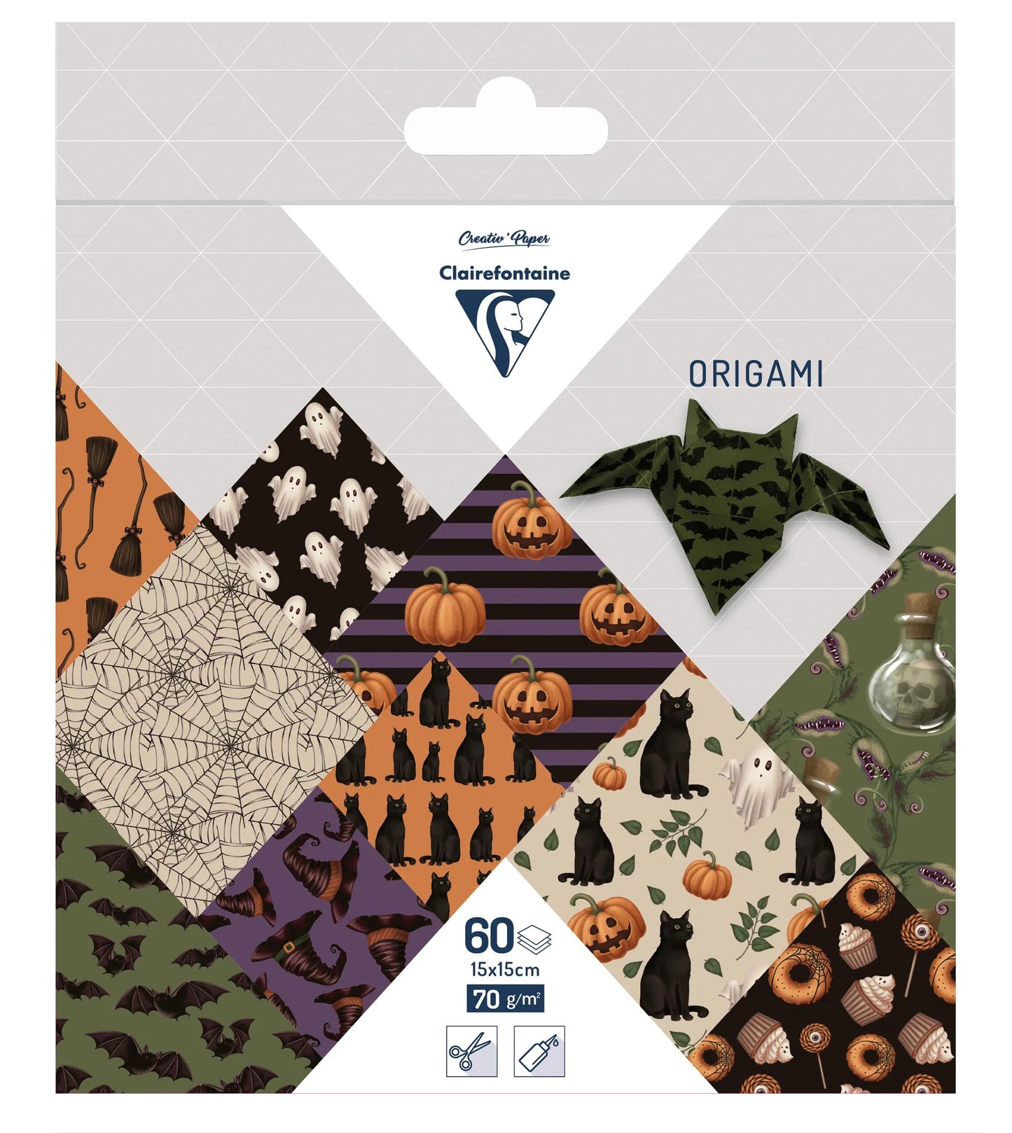 ORIGAMI, 60 sheet pouch 70g/m2 in 15x15cm format - Halloween - Multicolor - New (Pack x5)