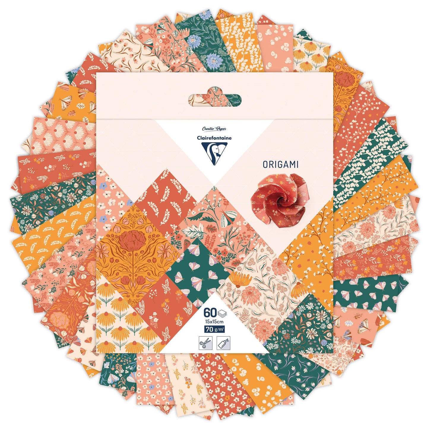ORIGAMI, 60 sheet pouch 70g/m2 in 15x15cm format - Boho Floral - Multicolor - New (Pack x5)