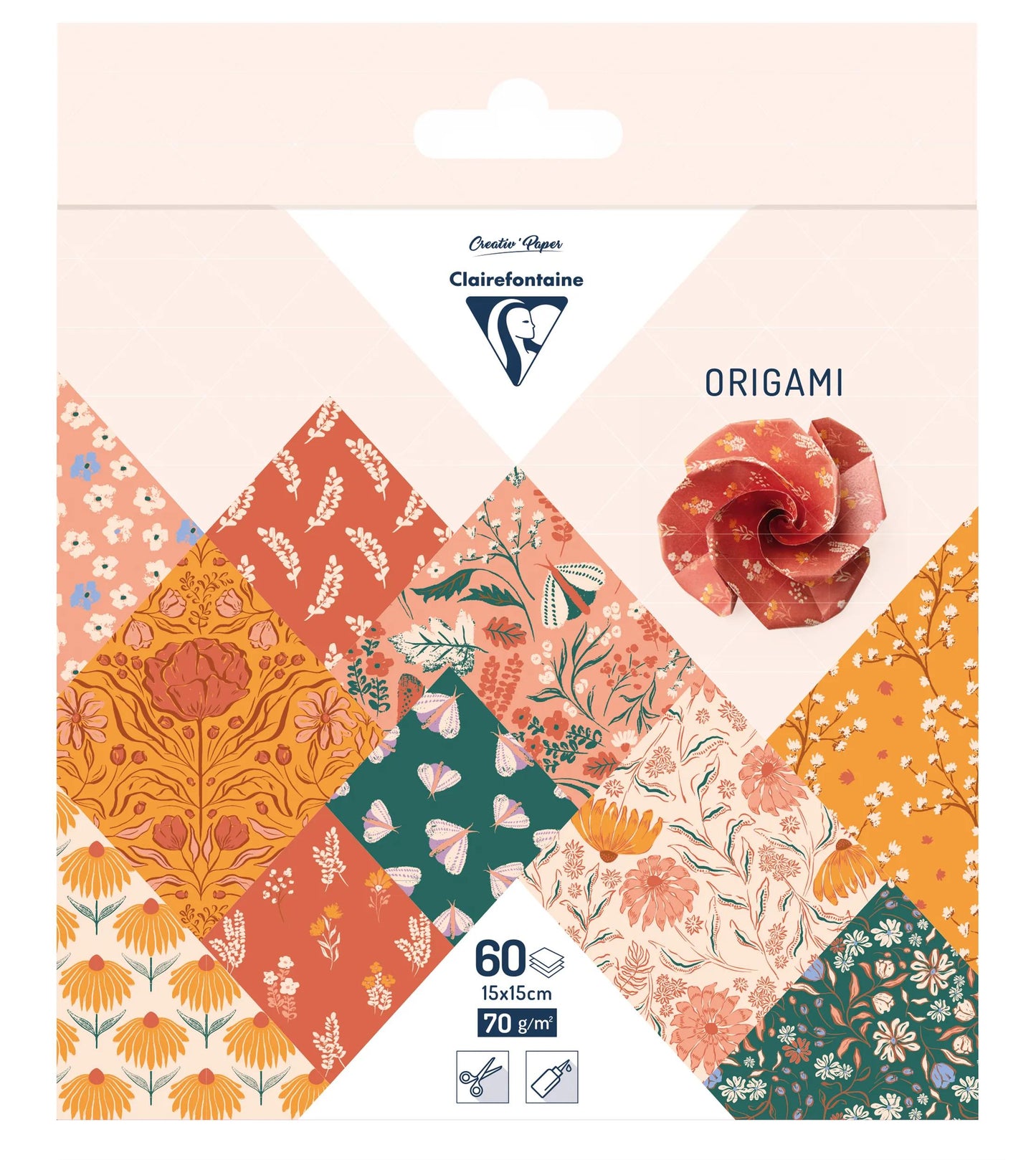 ORIGAMI, 60 sheet pouch 70g/m2 in 15x15cm format - Boho Floral - Multicolor - New (Pack x5)