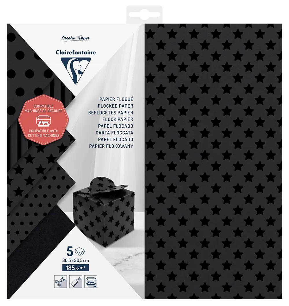 FLOQED PAPER, 5 sheet pouch 185g/m2 in format 30.5x30.5cm - Assortment (Pack x5)