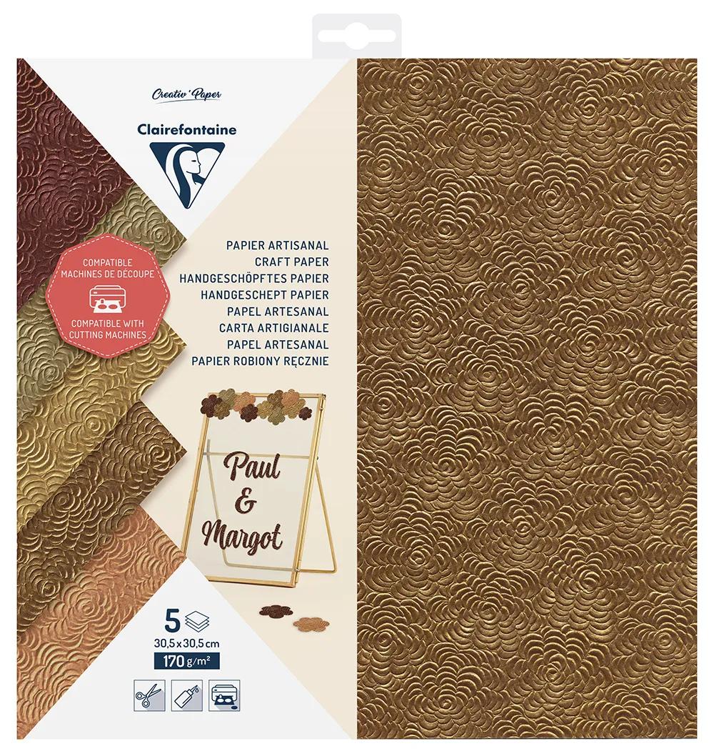 PAPIER ARTISANAL, Pochette de 5 feuilles 170g/m2 au format 30.5x30.5cm - Assortiment (Lot x5)