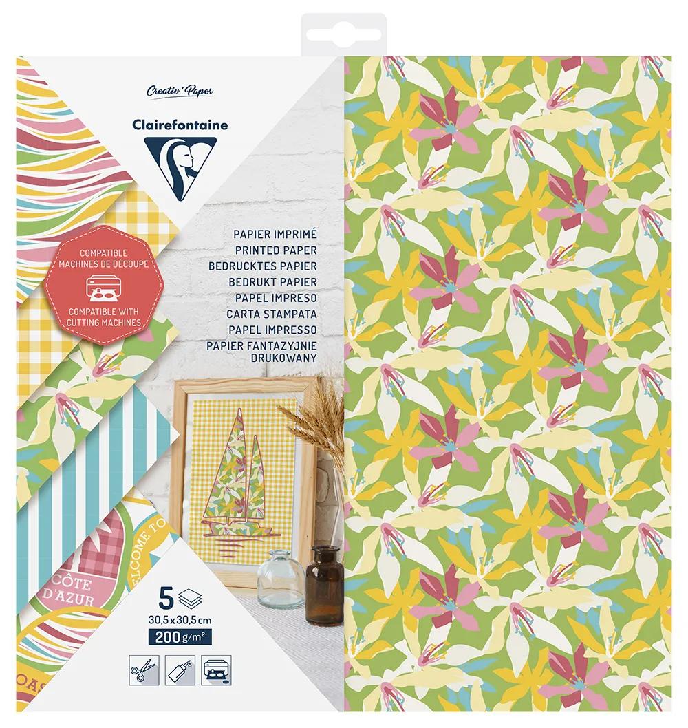 PRINTED PAPER, Pack of 5 sheets 200g/m2 in format 30.5x30.5cm - Multicolor (Pack x5)