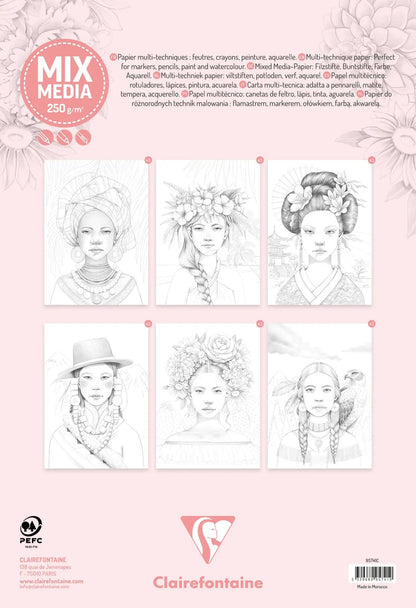 ODELIA, Bloc de coloriage multi-techniques de 20 feuilles A4 250g, Les femmes (lot de 5)