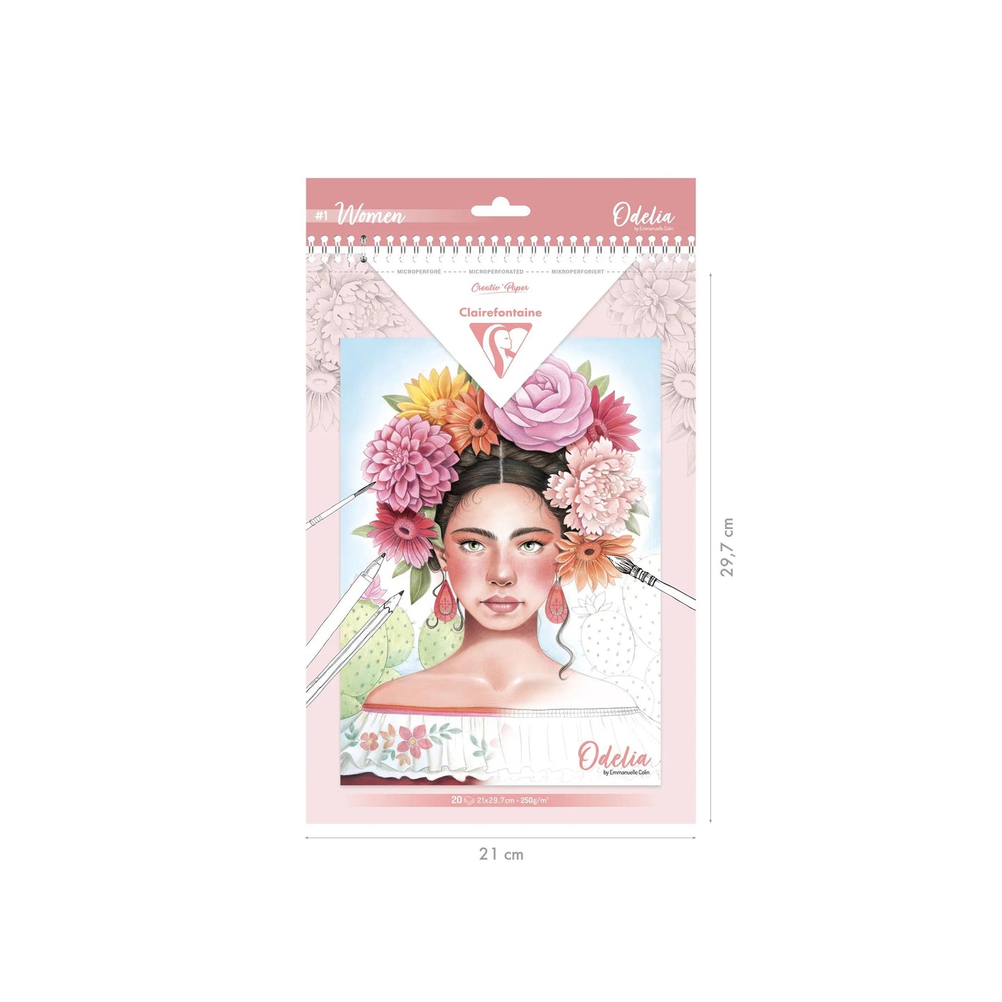 ODELIA, Multi-Tech-Färbungsblock von 20 Blättern A4 250g, Frauen (Paket x5)